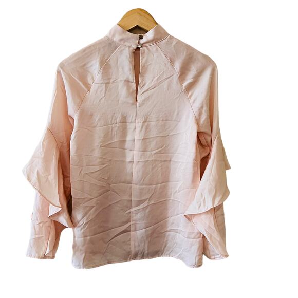 Slate & Willow Blush Ruffle Sleeves Mock Neck Top Size Small - Picture 3 of 10